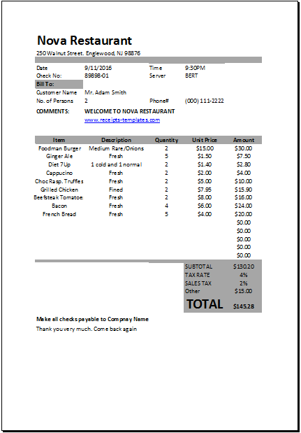 Restaurant Receipt Template download | SourceForge.net